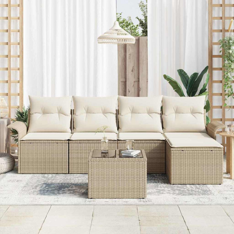 Sofa na zewnątrz z poduszką 6 pcs Beżowy polirattan