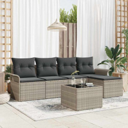 Sofa na zewnątrz z poduszką 6 pcs Jasnoszary polirattan