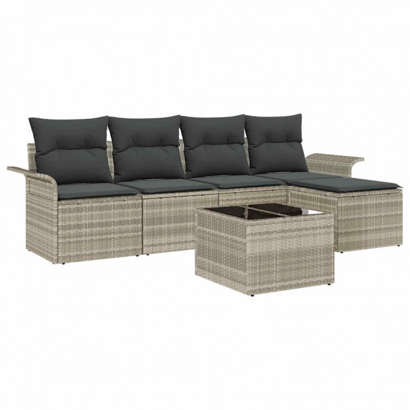 Sofa na zewnątrz z poduszką 6 pcs Jasnoszary polirattan