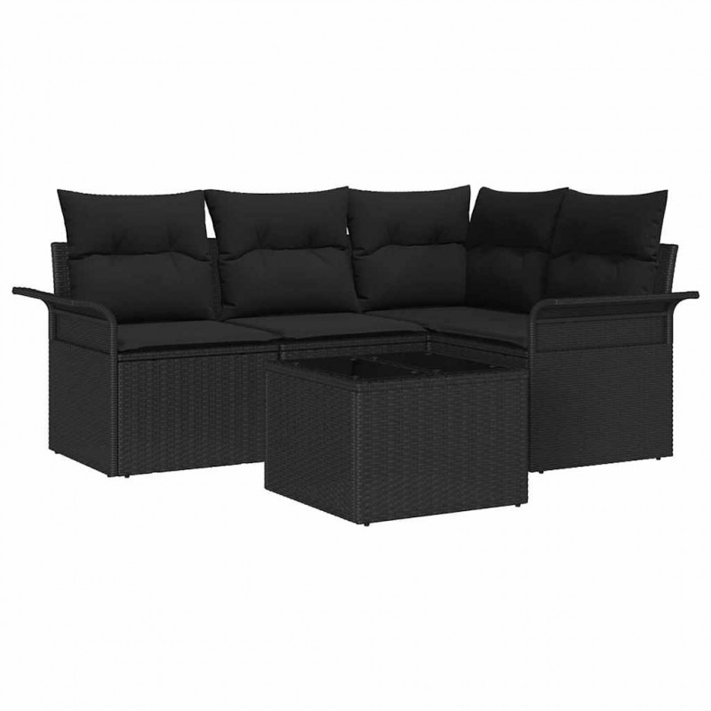 Zestaw Sof na Ogród z poduszką 5 pcs Czarny polirattan