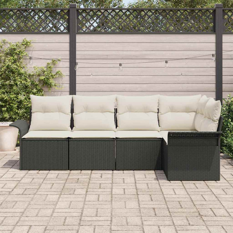 Zestaw Sof na Ogród z poduszką 5 pcs Czarny polirattan