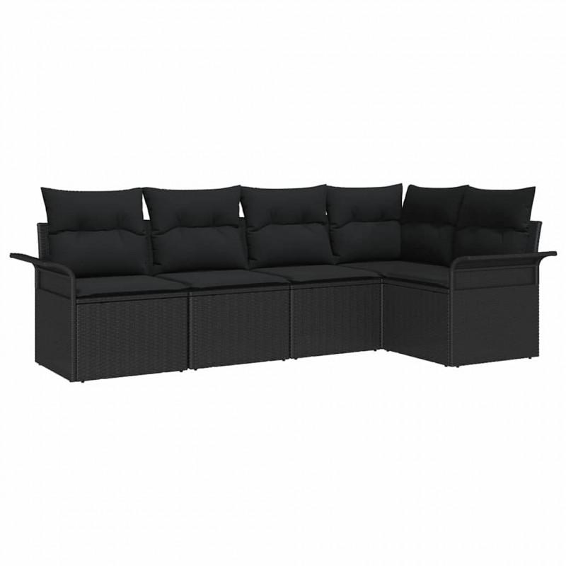 Zestaw Sof na Ogród z poduszką 5 pcs Czarny polirattan