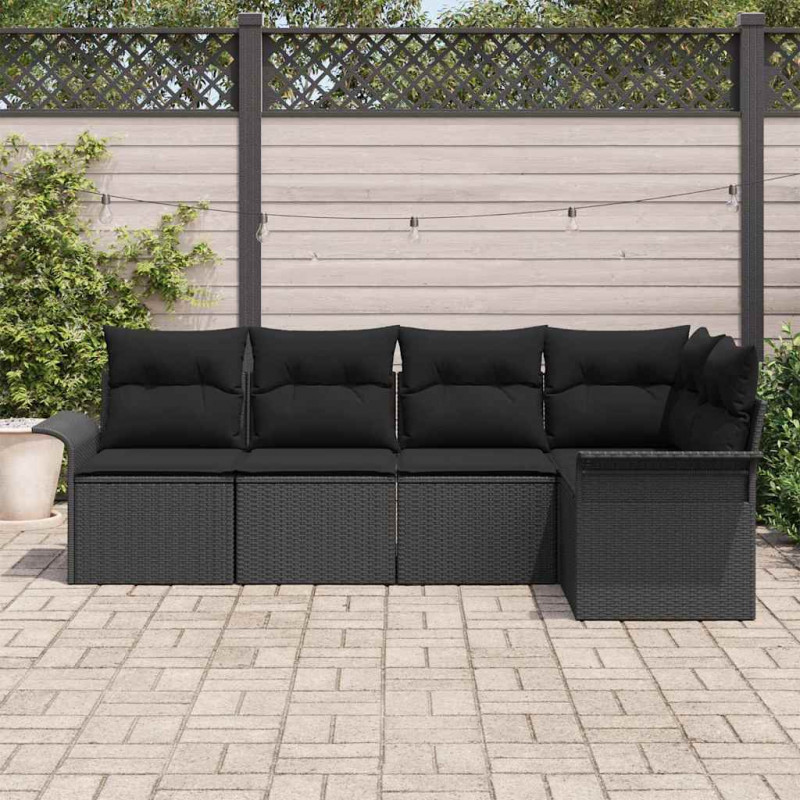 Zestaw Sof na Ogród z poduszką 5 pcs Czarny polirattan