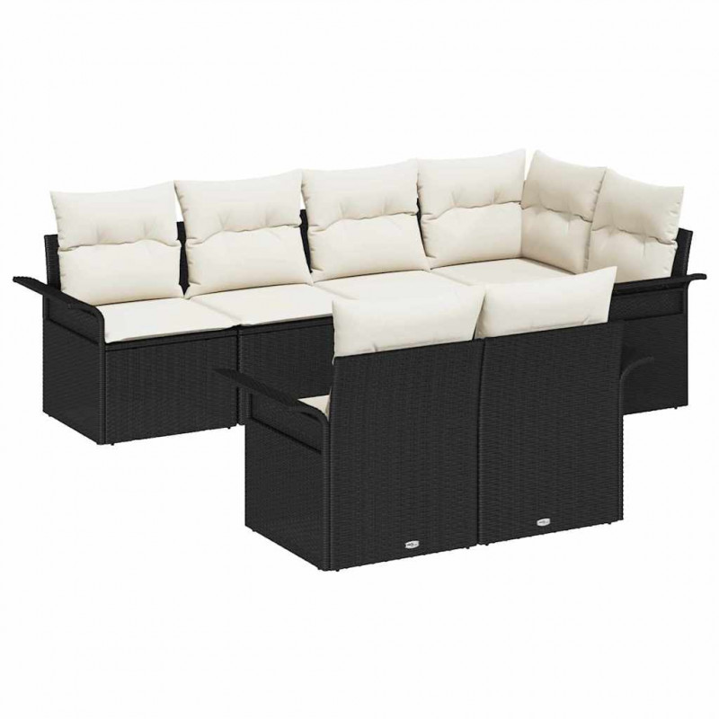 Zestaw Sof na Ogród z poduszką 7 pcs Czarny polirattan