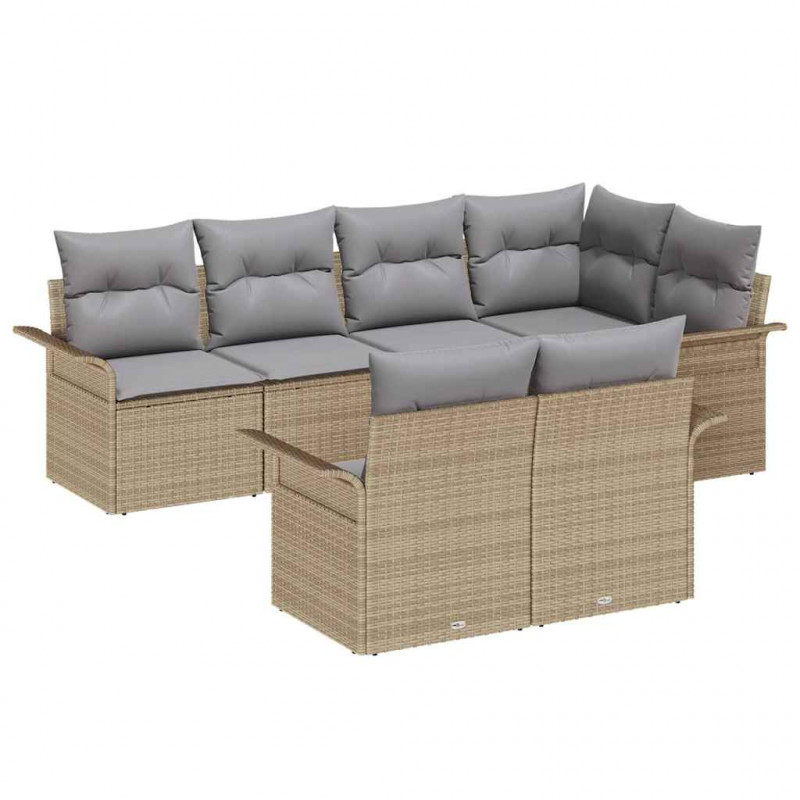 Zestaw Sof na Ogród z poduszką 7 pcs Beżowy polirattan