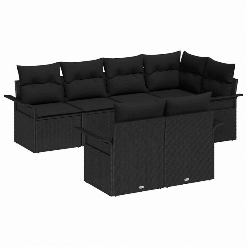 Zestaw Sof na Ogród z poduszką 7 pcs Czarny polirattan