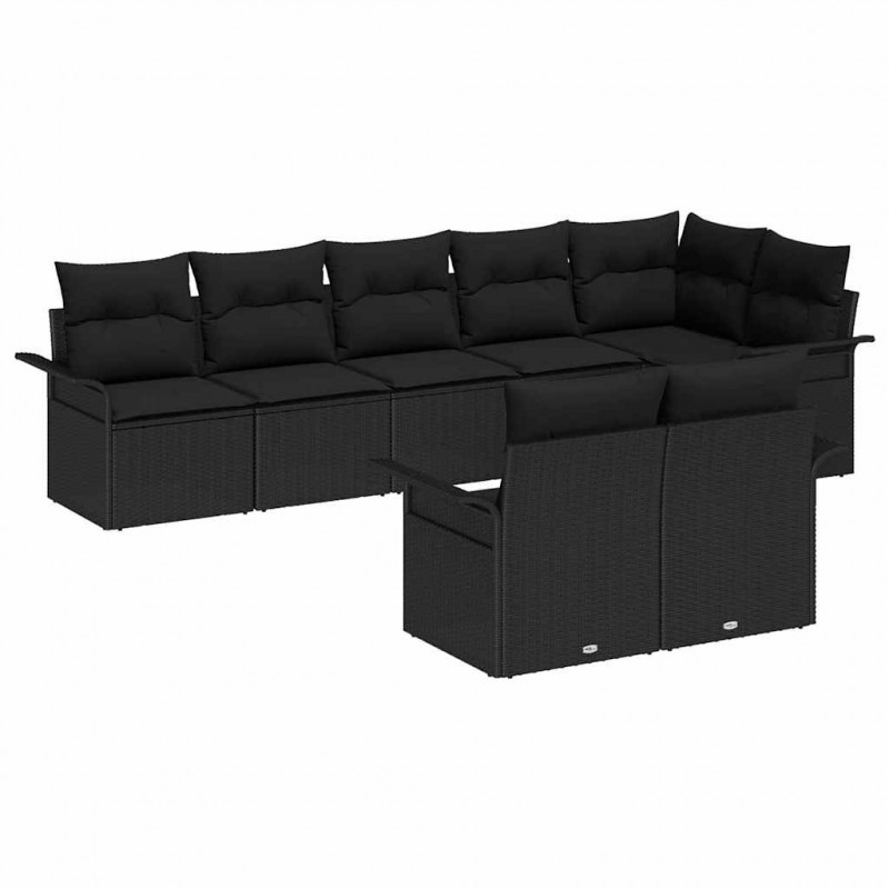 Zestaw Sof na Ogród z poduszką 8 pcs Czarny polirattan