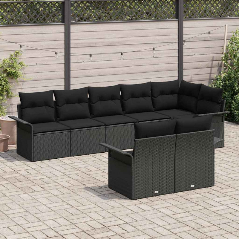 Zestaw Sof na Ogród z poduszką 8 pcs Czarny polirattan