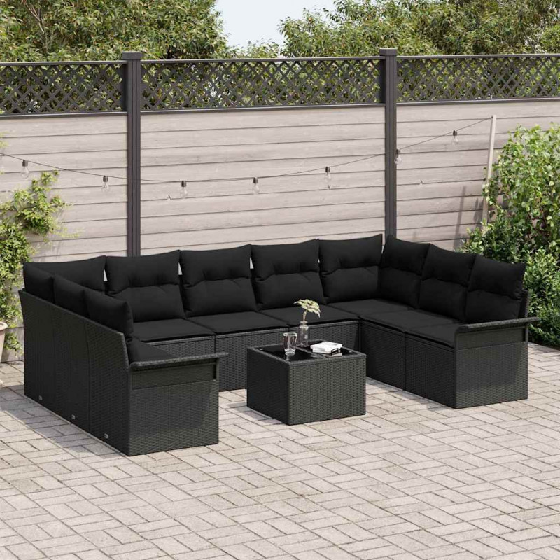 Zestaw Sof na Ogród z poduszką 10 pcs Czarny polirattan