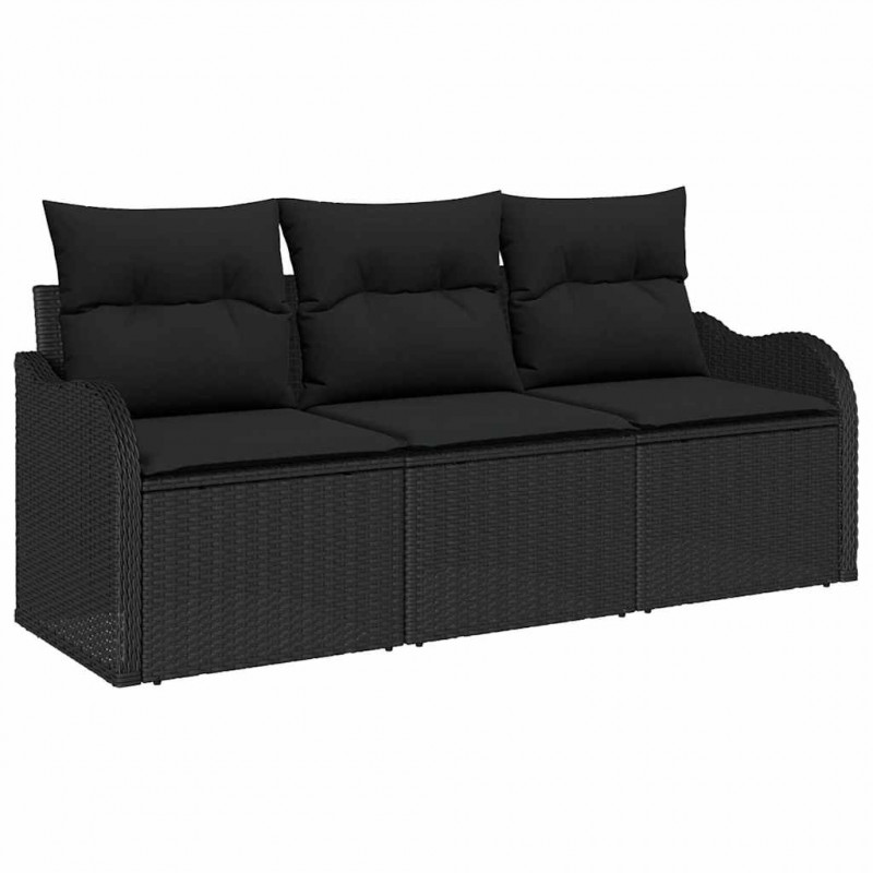 Zestaw Sof na Ogród z poduszką 3 pcs Czarny polirattan