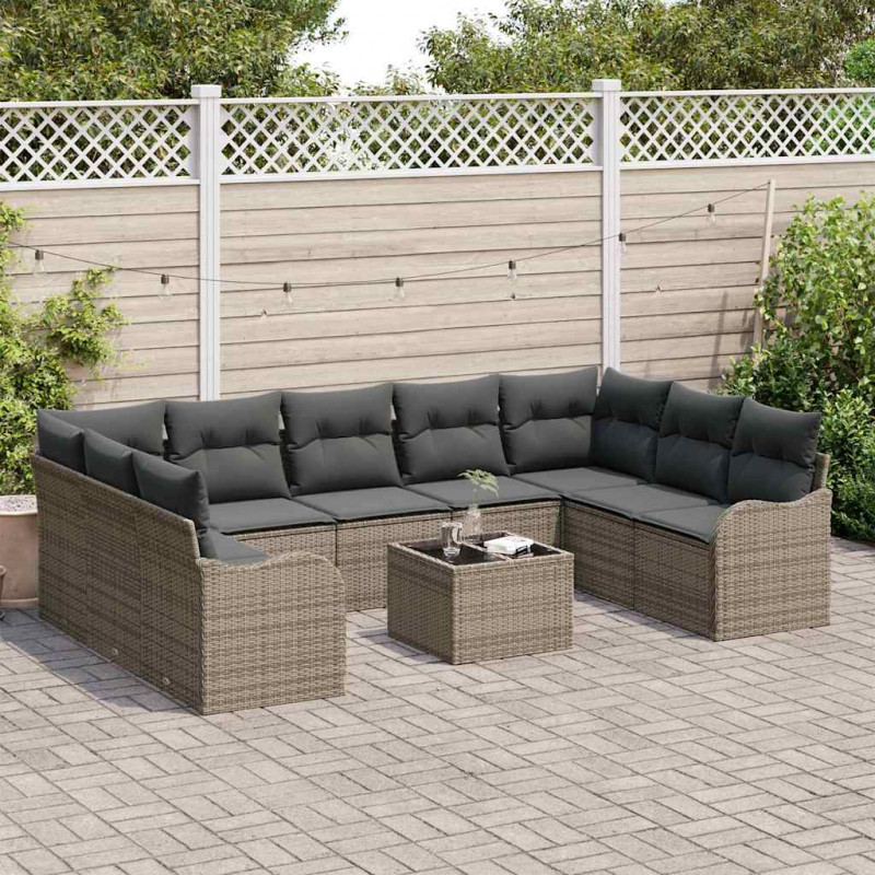 Zestaw Sof na Ogród z poduszką 10 pcs Szary Polirattan
