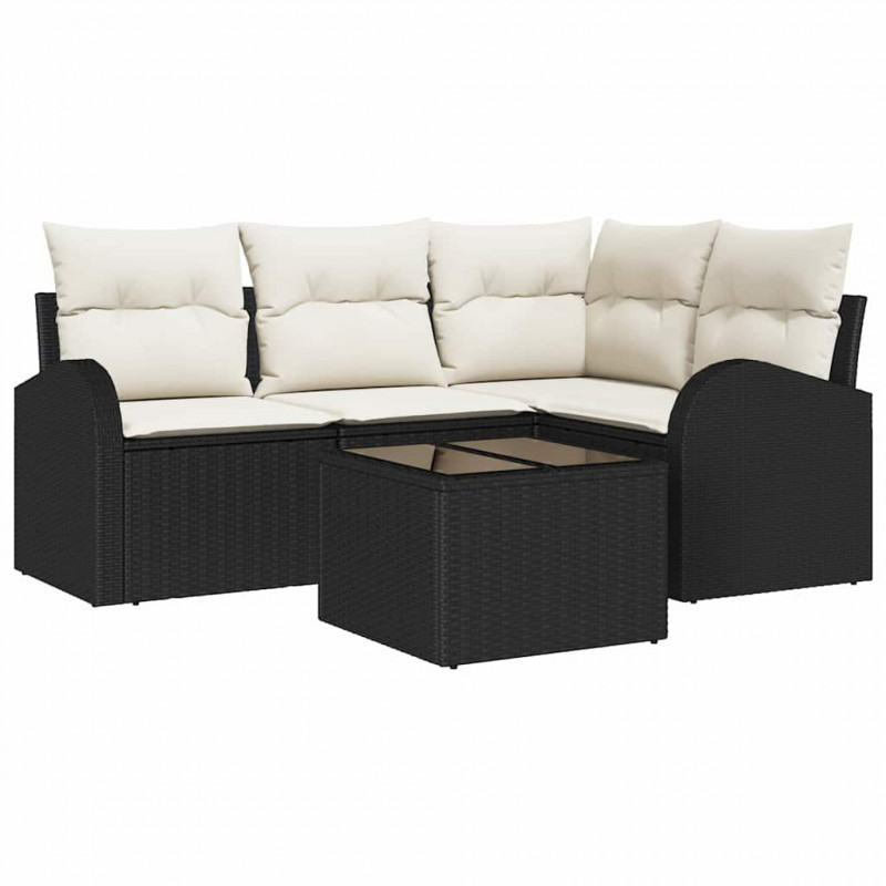 Zestaw Sof na Ogród 5 pcs Czarny polirattan