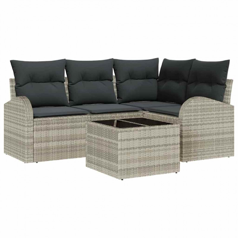 Zestaw Sof na Ogród 5 pcs Jasnoszary polirattan