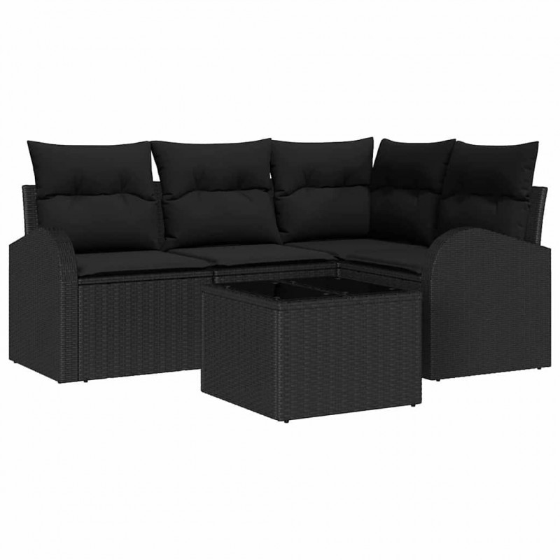 Zestaw Sof na Ogród 5 pcs Czarny polirattan