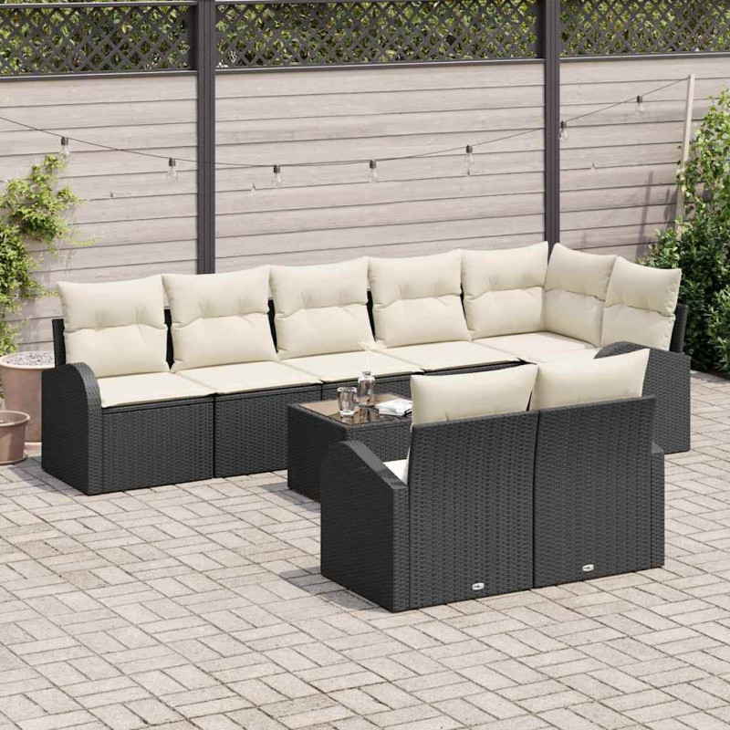 Zestaw Sof na Ogród Czarny i kremowy 55 x 55 x 37 cm polirattan