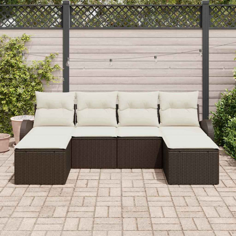 Zestaw Sof na Ogród z poduszką 6 pcs Brązowy Rattan poli