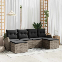 Zestaw Sof na Ogród z poduszką 6 pcs Szary Rattan poli