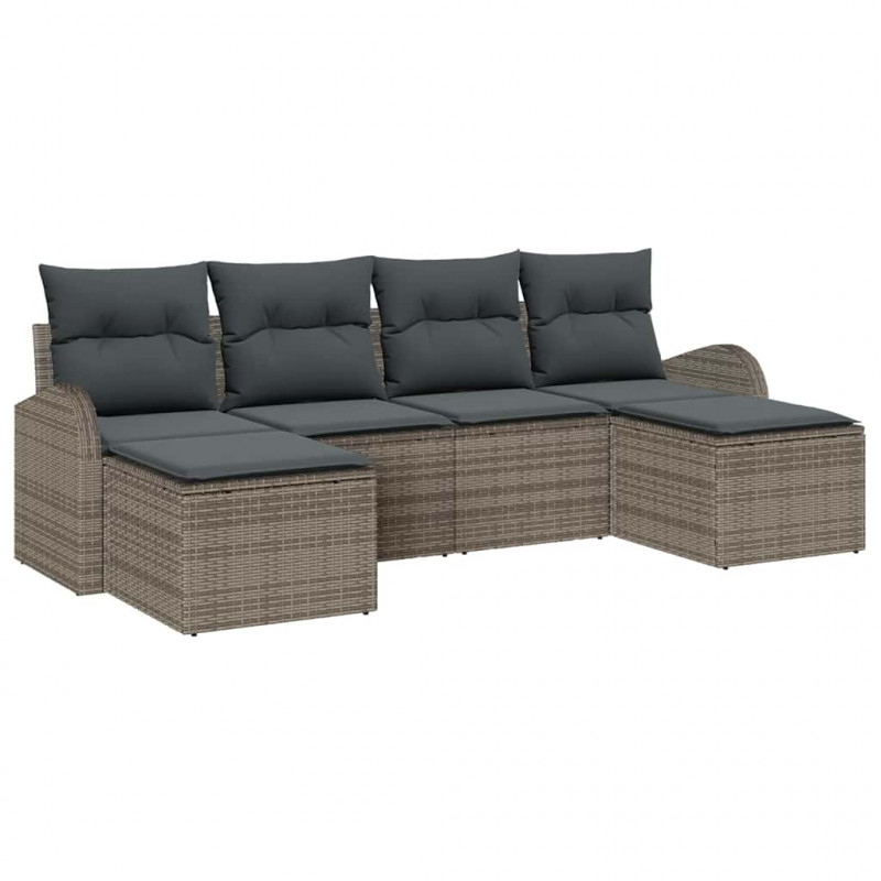 Zestaw Sof na Ogród z poduszką 6 pcs Szary Rattan poli
