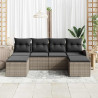 Zestaw Sof na Ogród z poduszką 6 pcs Szary Rattan poli