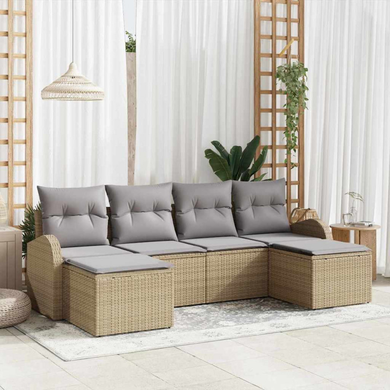 Zestaw Sof na Ogród z poduszką 6 pcs Beżowy Rattan poli