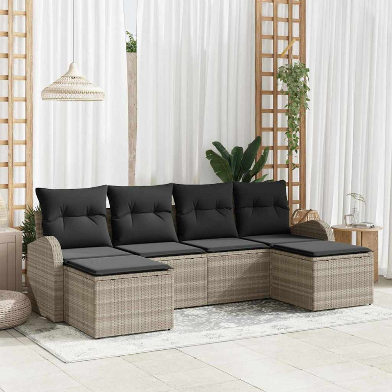 Zestaw Sof na Ogród z poduszką 6 pcs Jasnoszary Rattan poli