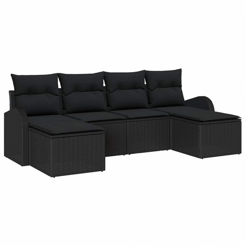 Zestaw Sof na Ogród z poduszką 6 pcs Czarny Rattan poli