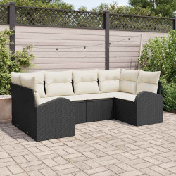 Zestaw Sof na Ogród z poduszką 6 pcs Czarny Rattan poli