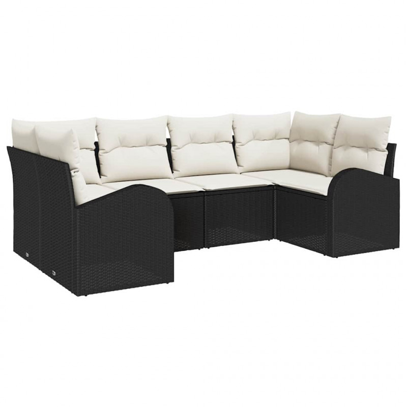 Zestaw Sof na Ogród z poduszką 6 pcs Czarny Rattan poli