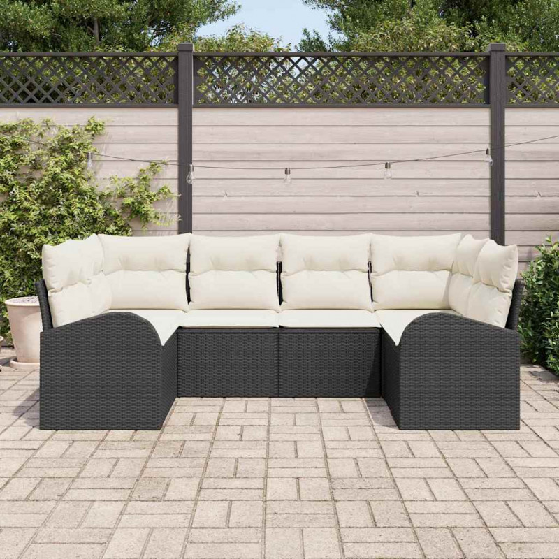 Zestaw Sof na Ogród z poduszką 6 pcs Czarny Rattan poli