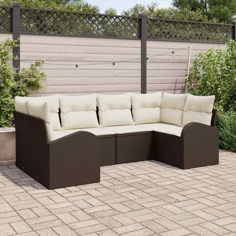 Zestaw Sof na Ogród z poduszką 6 pcs Brązowy Rattan poli