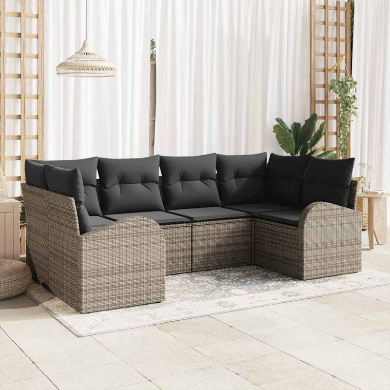 Zestaw Sof na Ogród z poduszką 6 pcs Szary Rattan poli