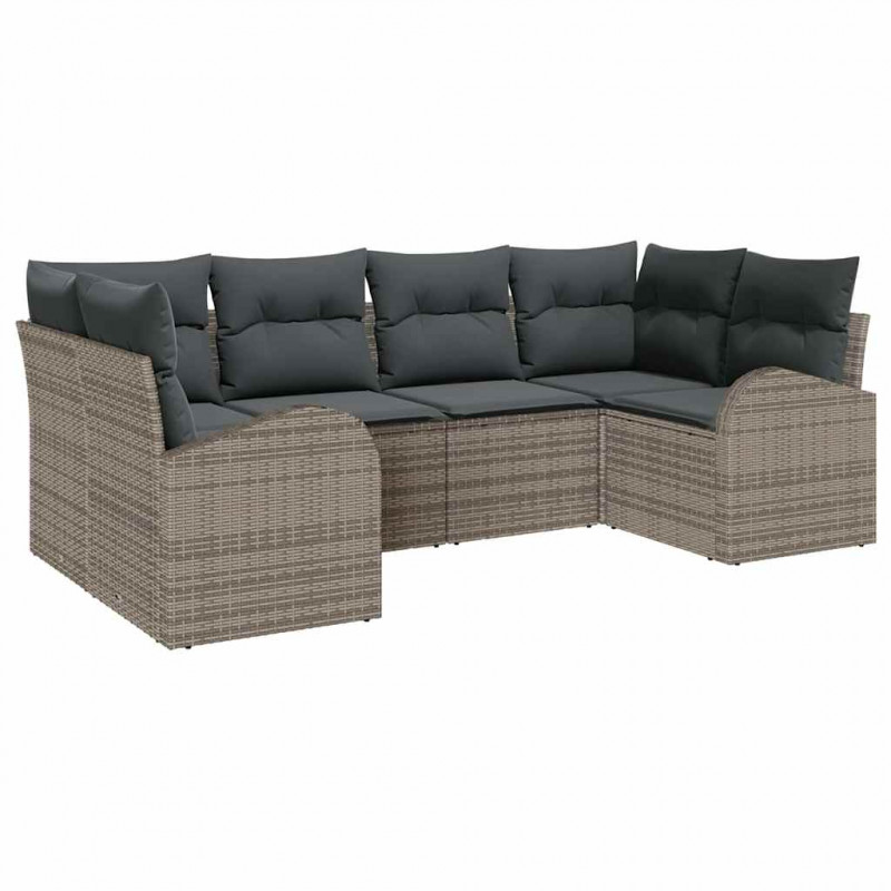 Zestaw Sof na Ogród z poduszką 6 pcs Szary Rattan poli