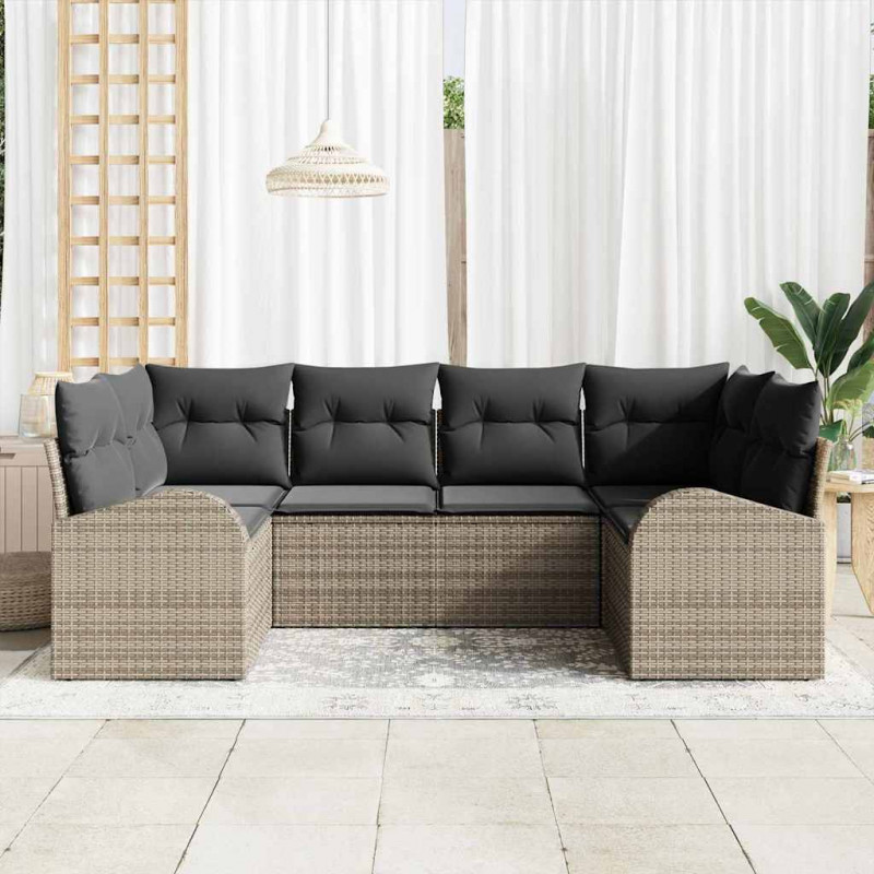 Zestaw Sof na Ogród z poduszką 6 pcs Szary Rattan poli