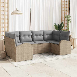 Zestaw Sof na Ogród z poduszką 6 pcs Beżowy Rattan poli