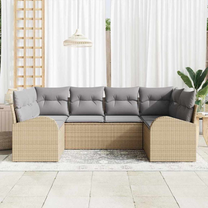 Zestaw Sof na Ogród z poduszką 6 pcs Beżowy Rattan poli