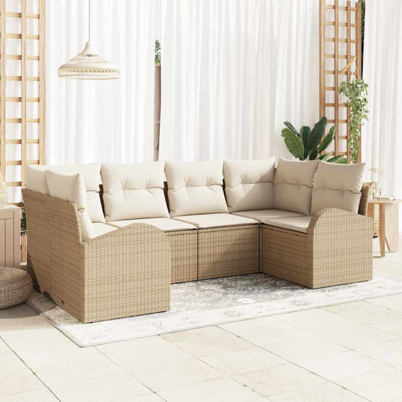 Zestaw Sof na Ogród z poduszką 6 pcs Beżowy Rattan poli