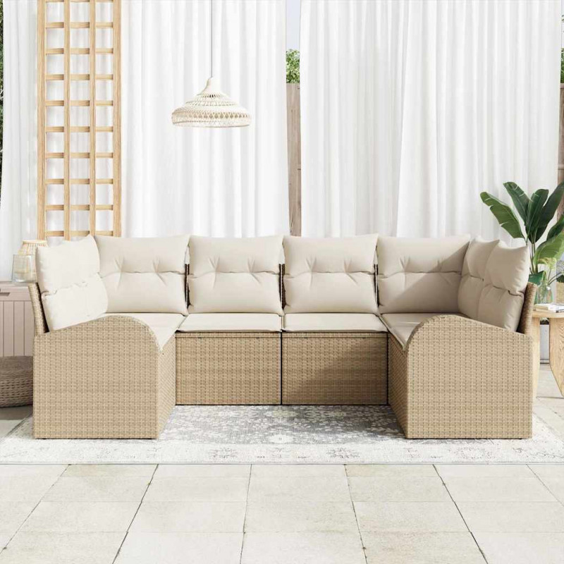 Zestaw Sof na Ogród z poduszką 6 pcs Beżowy Rattan poli