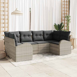 Zestaw Sof na Ogród z poduszką 6 pcs Jasnoszary Rattan poli