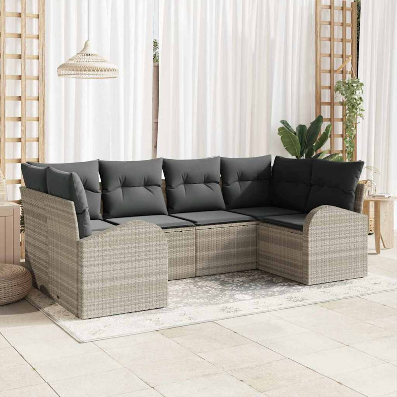 Zestaw Sof na Ogród z poduszką 6 pcs Jasnoszary Rattan poli