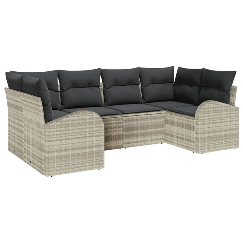 Zestaw Sof na Ogród z poduszką 6 pcs Jasnoszary Rattan poli