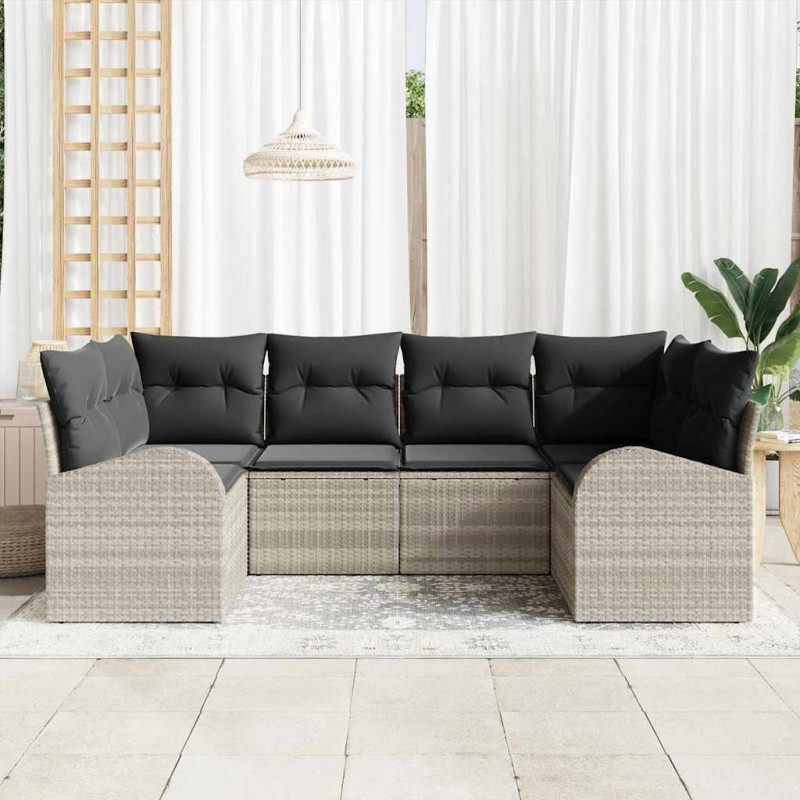 Zestaw Sof na Ogród z poduszką 6 pcs Jasnoszary Rattan poli