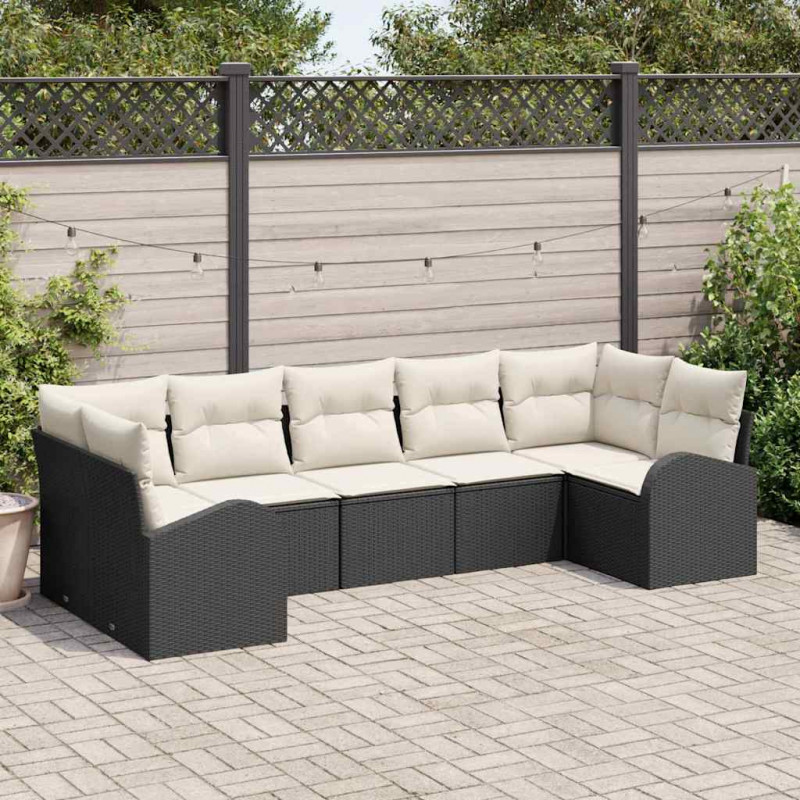 Zestaw Sof na Ogród z poduszką 7 pcs Czarny Rattan poli