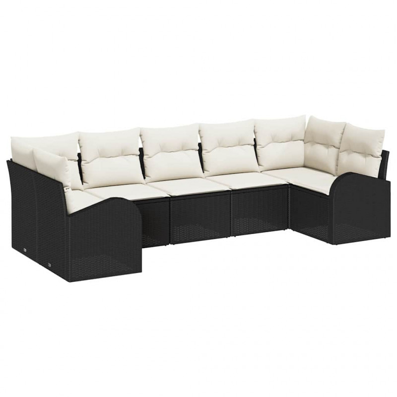 Zestaw Sof na Ogród z poduszką 7 pcs Czarny Rattan poli
