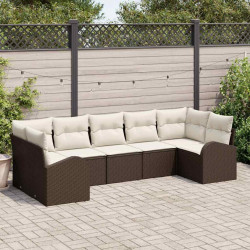 Zestaw Sof na Ogród z poduszką 7 pcs Brązowy Rattan poli