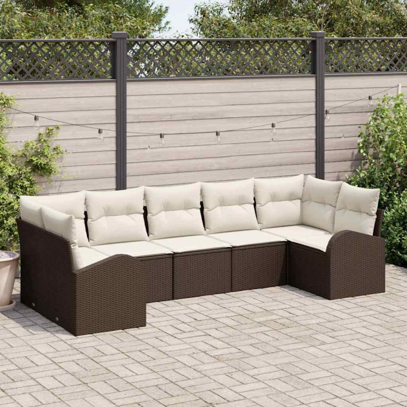 Zestaw Sof na Ogród z poduszką 7 pcs Brązowy Rattan poli