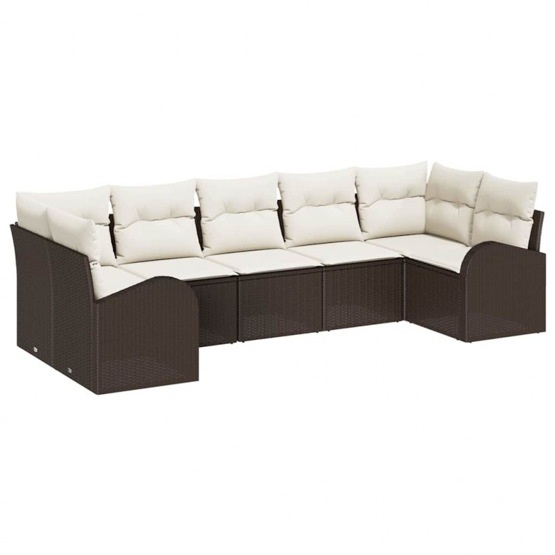 Zestaw Sof na Ogród z poduszką 7 pcs Brązowy Rattan poli
