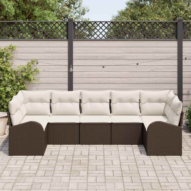 Zestaw Sof na Ogród z poduszką 7 pcs Brązowy Rattan poli