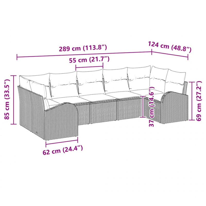 Zestaw Sof na Ogród z poduszką 7 pcs Brązowy Rattan poli