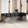 Zestaw Sof na Ogród z poduszką 7 pcs Szary Rattan poli