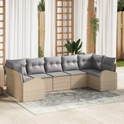 Zestaw Sof na Ogród z poduszką 7 pcs Beżowy Rattan poli